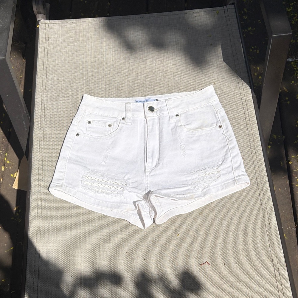 Revamped White High-Waist Denim Shorts